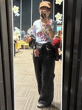 「common gull products.（コモンガルプロダクツ）の巡る言葉とTシャツ（Tシャツ/カットソー、ブルー系）」を使った、maomaoさん（レディース・161cm）の夏コーディネート