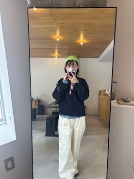 「CIAOPANIC TYPY（チャオパニックティピー）の2WAYシアーヘンリーネックTEE（Tシャツ/カットソー、ブルー系）」を使った、maomaoさん（レディース・161cm）の春コーディネート