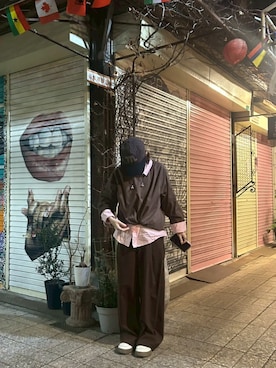 「MOUSSY（マウジー）のRELAX トラウザー（スラックス、ブラウン系）」を使った、maomaoさん（レディース・161cm）の春コーディネート