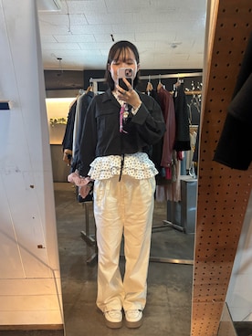 「sheinのアイテム（Tシャツ/カットソー、ホワイト系）」を使った、maomaoさん（レディース・161cm）の春コーディネート