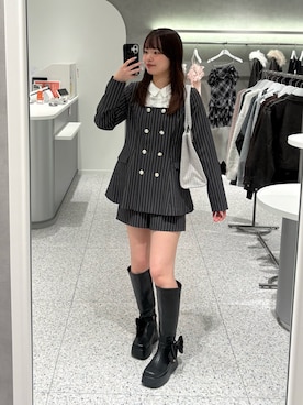 「アイテム（ノーカラージャケット）」を使った、ひなさん（レディース・163cm）の秋コーディネート