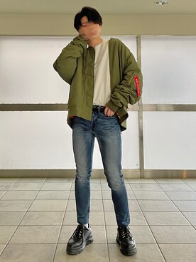 「ZIP FIVE（ジップファイブ）のアイテム（MA-1）」を使った、きいろさん（メンズ・173cm）の秋コーディネート
