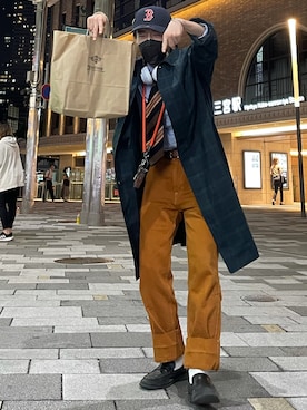 「NEW ERA（ニューエラ）のアイテム（キャップ、ブルー系）」を使った、しんぺいさん（メンズ・167cm）の秋コーディネート