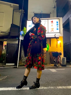 「古着好きな人と繋がりたい」｜「アイテム（ノーカラージャケット）」を使った、umiusagiwearさん（レディース・151cm）の秋コーディネート