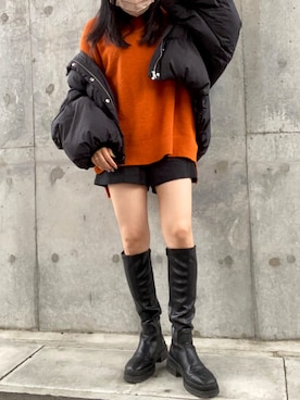 「GRL（グレイル）のアイテム（ブーツ、ブラック系）」を使った、MISAKIさん（レディース・160cm）の冬コーディネート