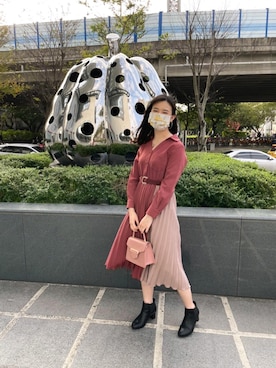 「REDYAZEL（レディアゼル）のアイテム（シャツワンピース）」を使った、Rioさん（レディース・164cm）の春コーディネート