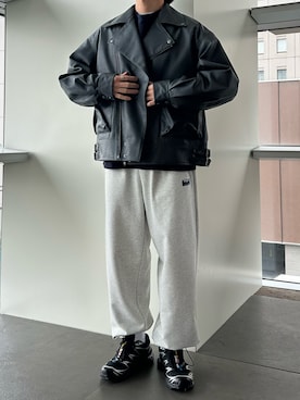 「アイテム（ライダースジャケット）」を使った、T_factoryさん（メンズ・173cm）の秋コーディネート