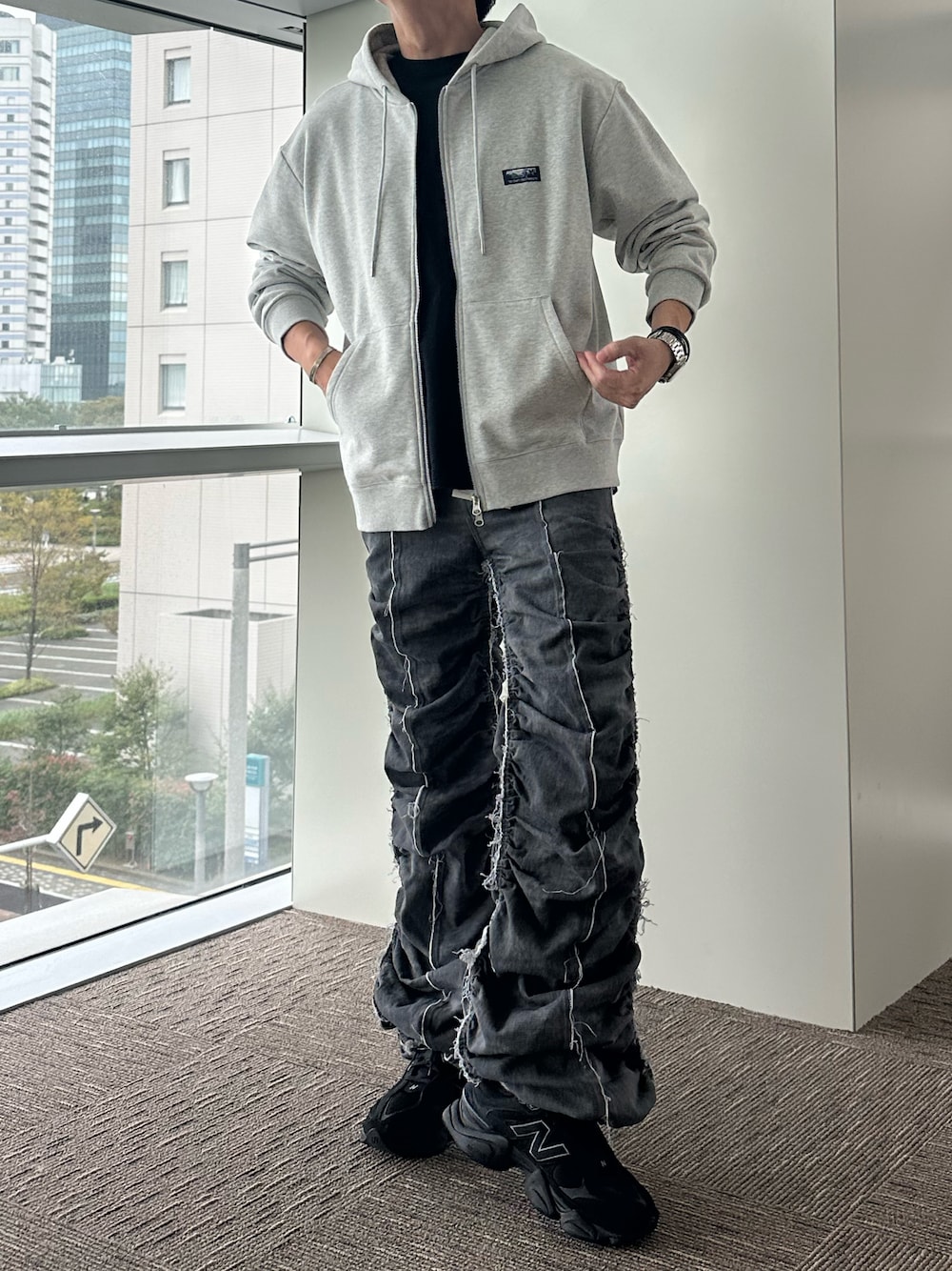 道*影様 GRANCY シャーリングダメージデザインコットンパンツ グレー M GRANCY カーゴパンツ 「GRANCY」Shirred Damage design Cotton