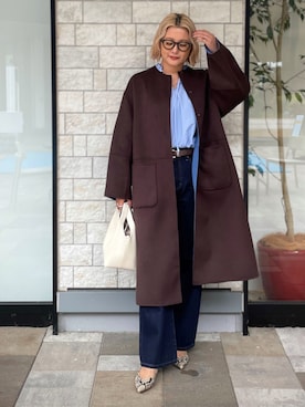 「アイテム（ノーカラーコート）」を使った、12o4nさん（レディース・163cm）の秋コーディネート