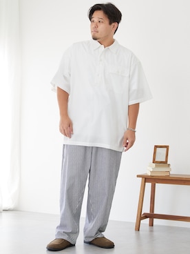「ぽっちゃり」｜ニッセンラージメンズモデルさん（メンズ・172cm）の夏コーディネート