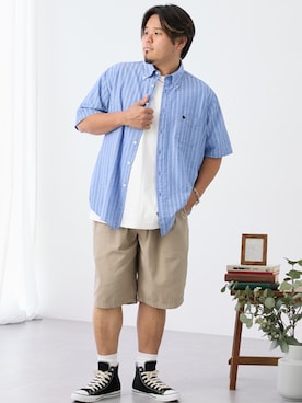 「ぽっちゃり」｜ニッセンラージメンズモデルさん（メンズ・172cm）の夏コーディネート