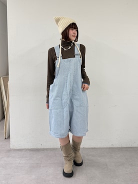 「アイテム（オールインワン・サロペット）」を使った、せらさん（レディース・160cm）の冬コーディネート