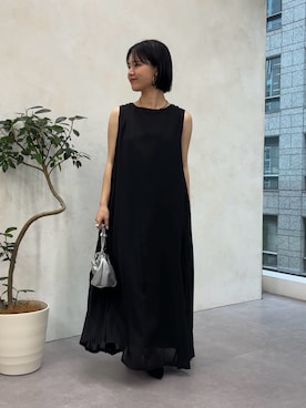 「Jena espace merveilleux(ジェナ エスパスメルヴェイユ)の【着てないぐらい軽い!?】2WAYリボンシアーワンピース(ワンピース、ブラック系)」を使った、さらさん(レディース・152cm)の春コーディネート