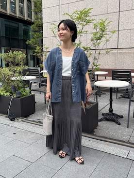 「Jena espace merveilleux(ジェナ エスパスメルヴェイユ)の【サラサラ半袖デニム】テンセルフレンチシャツ(シャツ/ブラウス、ブルー系)」を使った、さらさん(レディース・152cm)の夏コーディネート