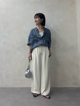 「Jena espace merveilleux(ジェナ エスパスメルヴェイユ)の【販売後即完売】【夏も着れる】テンセルデニムシャツ(シャツ/ブラウス、ブルー系)」を使った、さらさん(レディース・152cm)の春コーディネート