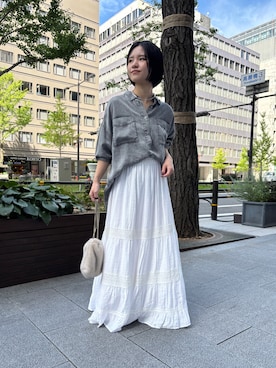 「Jena espace merveilleux(ジェナ エスパスメルヴェイユ)の〈8/15インスタライブご紹介アイテム〉【今から秋も着れる長袖】【サラサラデニム】テンセルデニムシャツ(シャツ/ブラウス、グレー系)」を使った、さらさん(レディース・152cm)の秋コーディネート