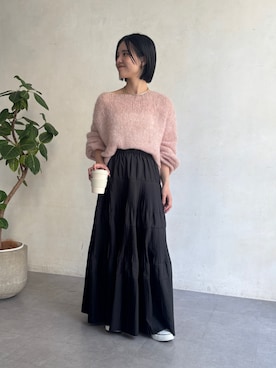 「Jena espace merveilleux(ジェナ エスパスメルヴェイユ)の〈9/18インスタライブご紹介アイテム〉【ふんわり軽やか】モヘア混ニット(ニット/セーター、ピンク系)」を使った、さらさん(レディース・152cm)の秋コーディネート