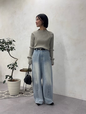 「Jena espace merveilleux(ジェナ エスパスメルヴェイユ)の金ボタンリブニット 秋冬ニット(ニット/セーター、グレー系)」を使った、さらさん(レディース・152cm)の秋コーディネート