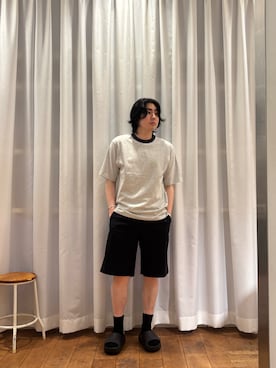 「FORK&SPOON（フォークアンドスプーン）のFORK&SPOON　リンガーショートスリーブTシャツ（Tシャツ/カットソー、グレー系）」を使った、KIMさん（メンズ・175cm）の夏コーディネート