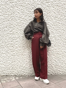 「CPCM」｜「アイテム（スラックス）」を使った、rinaさん（レディース・158cm）の秋コーディネート