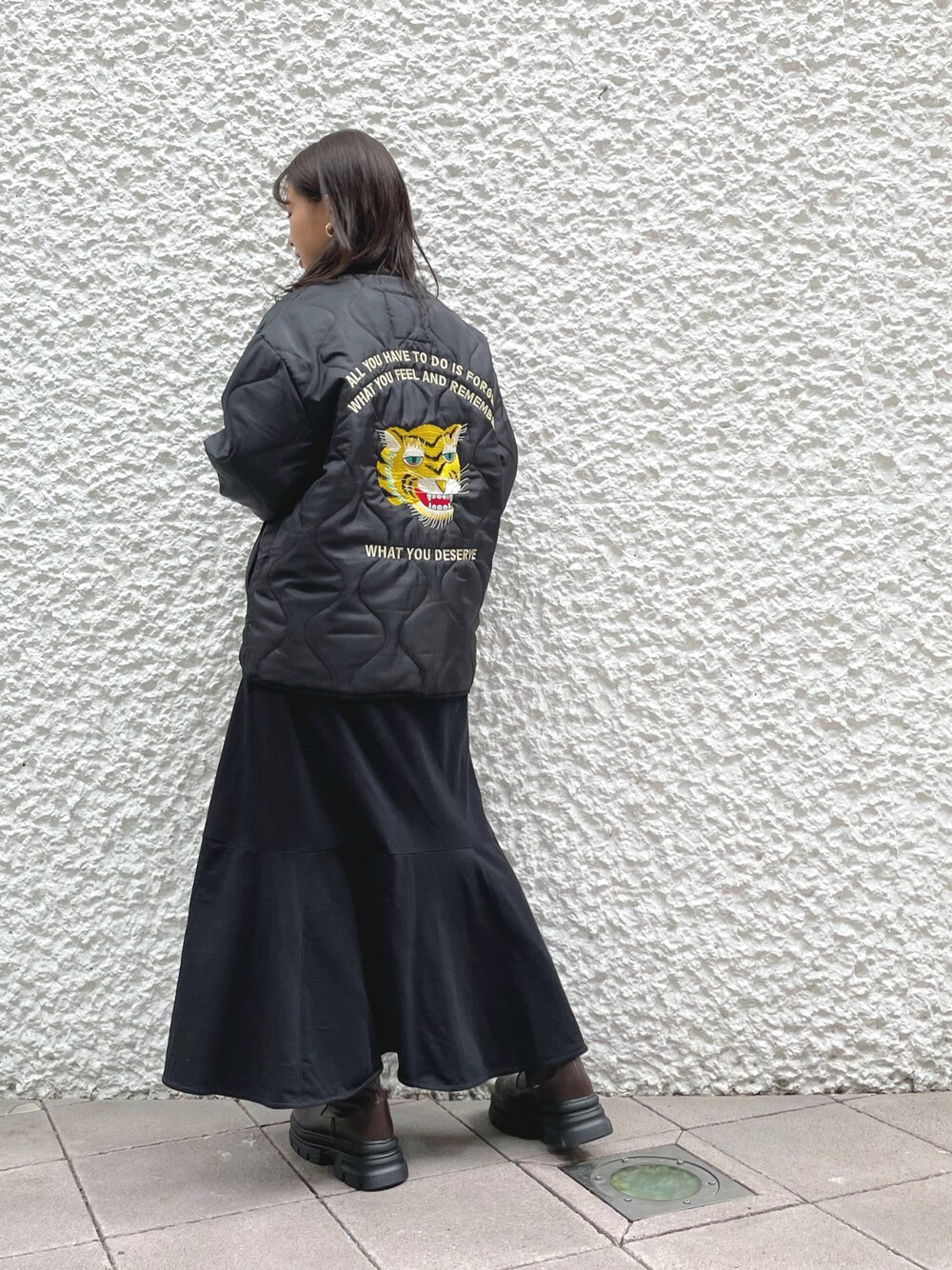 カネコイサオ ジャケット キルティング フード ブラック 刺繍 L相当 イッツインターナショナル I.T.'S. international フード付き
