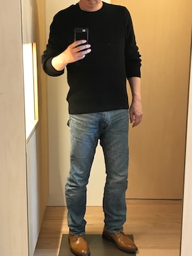 「丸首ニット」｜ryomtsさん（メンズ・182cm）の春コーディネート