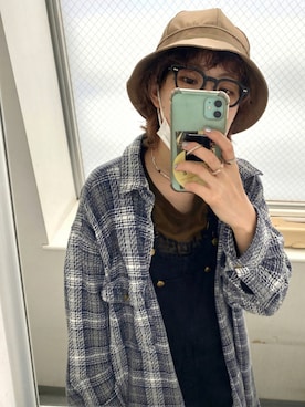 「黒縁メガネ」｜「アイテム（サロペット/オーバーオール）」を使った、yakoさん（レディース・154cm）の夏コーディネート