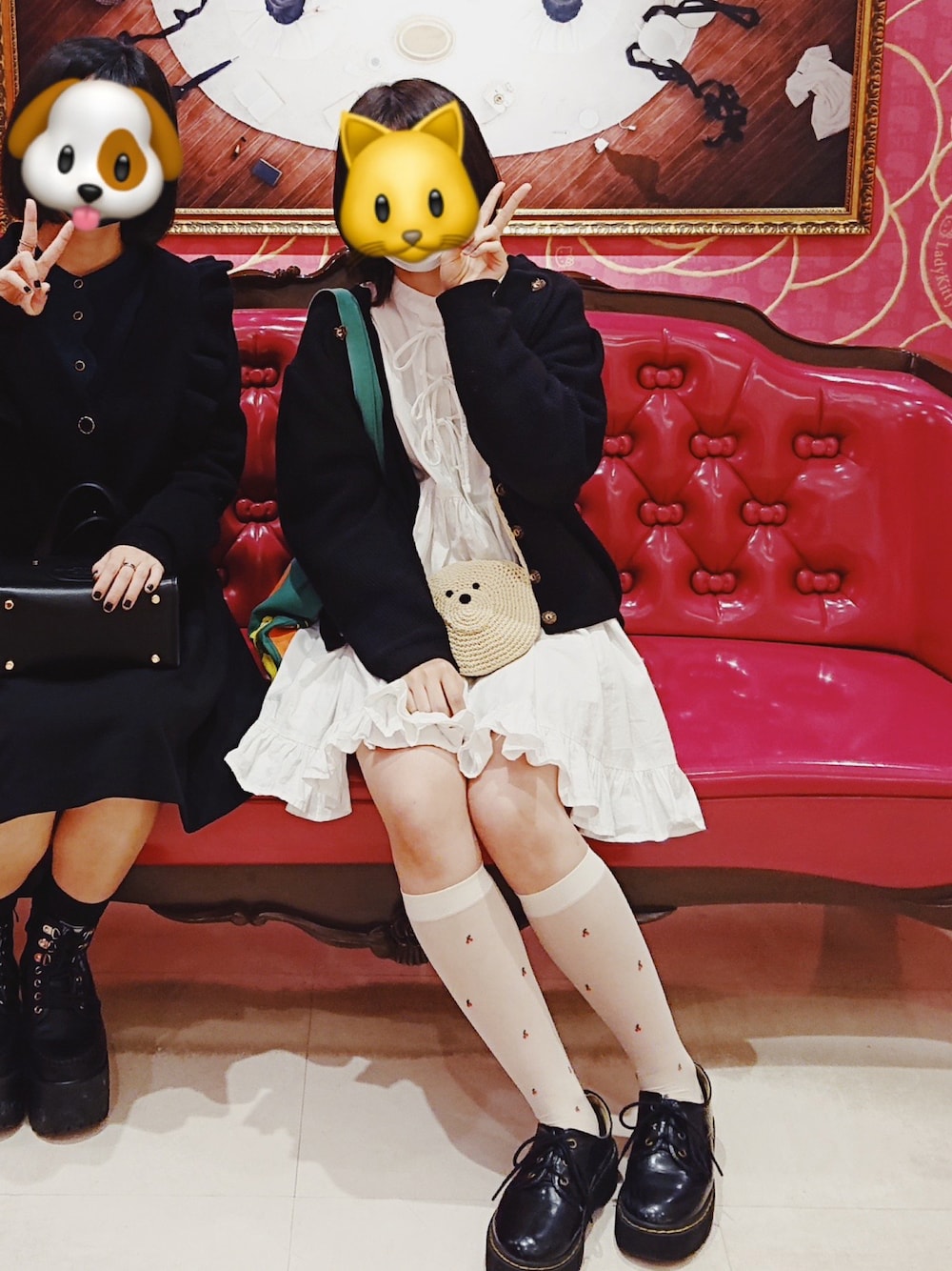 「サンリオピューロランド、厚底シューズ、フリル、レース、古着コーデ、古着MIX」｜「merry jennyのギャザーリボンワンピース（ワンピース、ホワイト系）」を使った、やもさん（骨格ナチュラル・レディース・154cm）の春コーディネートの1枚目の写真