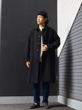 「フリース」｜「アイテム（ステンカラーコート）」を使った、soraさん（メンズ・178cm）の冬コーディネート