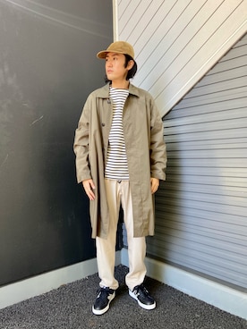 「ボートネック」｜「アイテム（ステンカラーコート）」を使った、soraさん（メンズ・178cm）の冬コーディネート