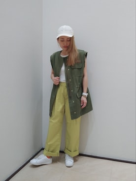 「真夏のアクティブスタイル」｜「アイテム（ダウンベスト）」を使った、あおいちごさん（レディース・152cm）の夏コーディネート