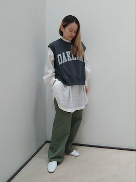 「秋先取りコーデ」｜「アイテム（チノパンツ）」を使った、あおいちごさん（レディース・152cm）の夏コーディネート