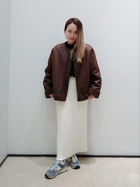 「ブラウンコーデ」｜「アイテム（ノーカラージャケット）」を使った、あおいちごさん（レディース・152cm）の冬コーディネート