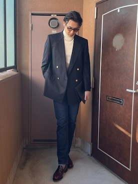 「アイテム（クラッチバッグ）」を使った、MKさん（メンズ・185cm）の秋コーディネート