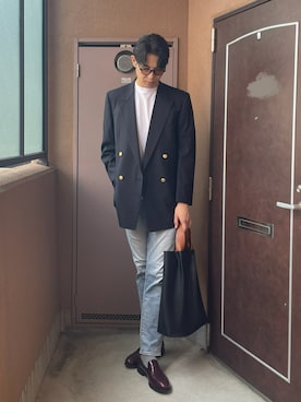 「アイテム（トートバッグ）」を使った、MKさん（メンズ・185cm）の秋コーディネート
