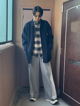 「アイテム（その他アウター、ブルー系）」を使った、MKさん（メンズ・185cm）の冬コーディネート