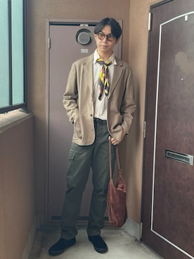 「アイテム（カーゴパンツ）」を使った、MKさん（メンズ・185cm）の秋コーディネート