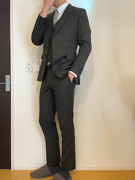 「スーツコーデ」｜MKさん（メンズ・185cm）の冬コーディネート