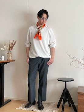 「古着のアイテム（スラックス、グレー系）」を使った、MKさん（メンズ・185cm）の春コーディネート