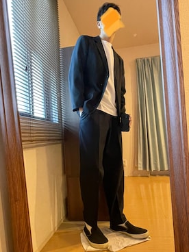 「UNIQLO（ユニクロ）のエアリズムコットンオーバーサイズTシャツ（5分袖）（Tシャツ/カットソー）」を使った、MKさん（メンズ・185cm）の秋コーディネート