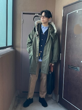 「アイテム（モカシン/デッキシューズ）」を使った、MKさん（メンズ・185cm）の冬コーディネート