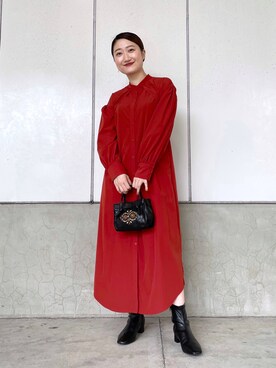 「レッド」｜「アイテム（シャツワンピース）」を使った、earのとみつかさん（レディース・158cm）の秋コーディネート