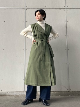 「ロングベスト」｜「アイテム（その他アウター）」を使った、cさん（レディース・165cm）の冬コーディネート