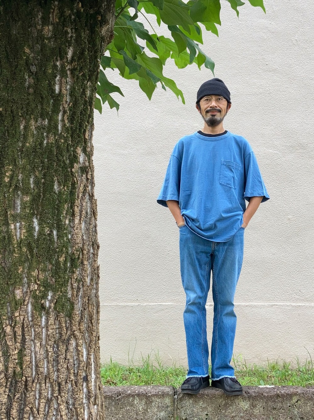 「ニット帽、ワークマン、めがね、眼鏡、UNIQLO、ユニクロ、supermarketrelaxfit、uniqlojwanderson、clarks、イタリア軍、ミリタリー」｜「WORKMANのアイテム（ニットキャップ/ビーニー、ブラック系）」を使った、【Khaki's】A田さん（メンズ・163cm）の秋コーディネートの1枚目の写真