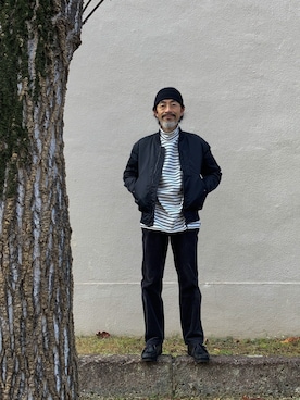 「UNIQLO U」｜「アイテム（帽子）」を使った、【Khaki's】A田さん（メンズ・163cm）の冬コーディネート