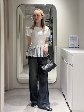 「FREE'S MART（フリーズマート）の◆２WAYシアードットホルターキャミソール×半袖カットソーセット（Tシャツ/カットソー、ホワイト系）」を使った、こころさん（レディース・163cm）の夏コーディネート