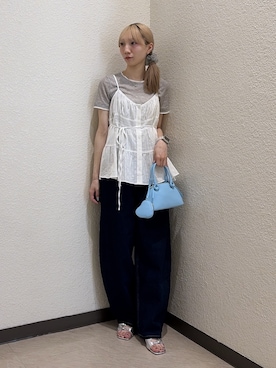 「FREE'S MART（フリーズマート）の◆レイヤード風半袖カットソー（Tシャツ/カットソー、グレー系）」を使った、こころさん（レディース・163cm）の夏コーディネート
