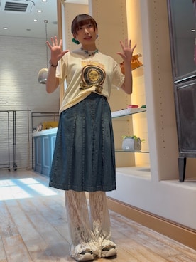「アイテム（デニムスカート）」を使った、ひなのさん（レディース・159cm）の夏コーディネート