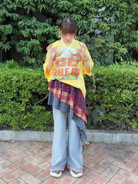 「CIAOPANIC（チャオパニック）の【BUGLE BOY/ビューグル ボーイ】アソートプリントTシャツ（Tシャツ/カットソー）」を使った、ひなのさん（レディース・159cm）の夏コーディネート