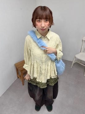 「CIAOPANIC（チャオパニック）のフリルヘムドットミニスカート（スカート、グリーン系）」を使った、ひなのさん（レディース・159cm）の夏コーディネート